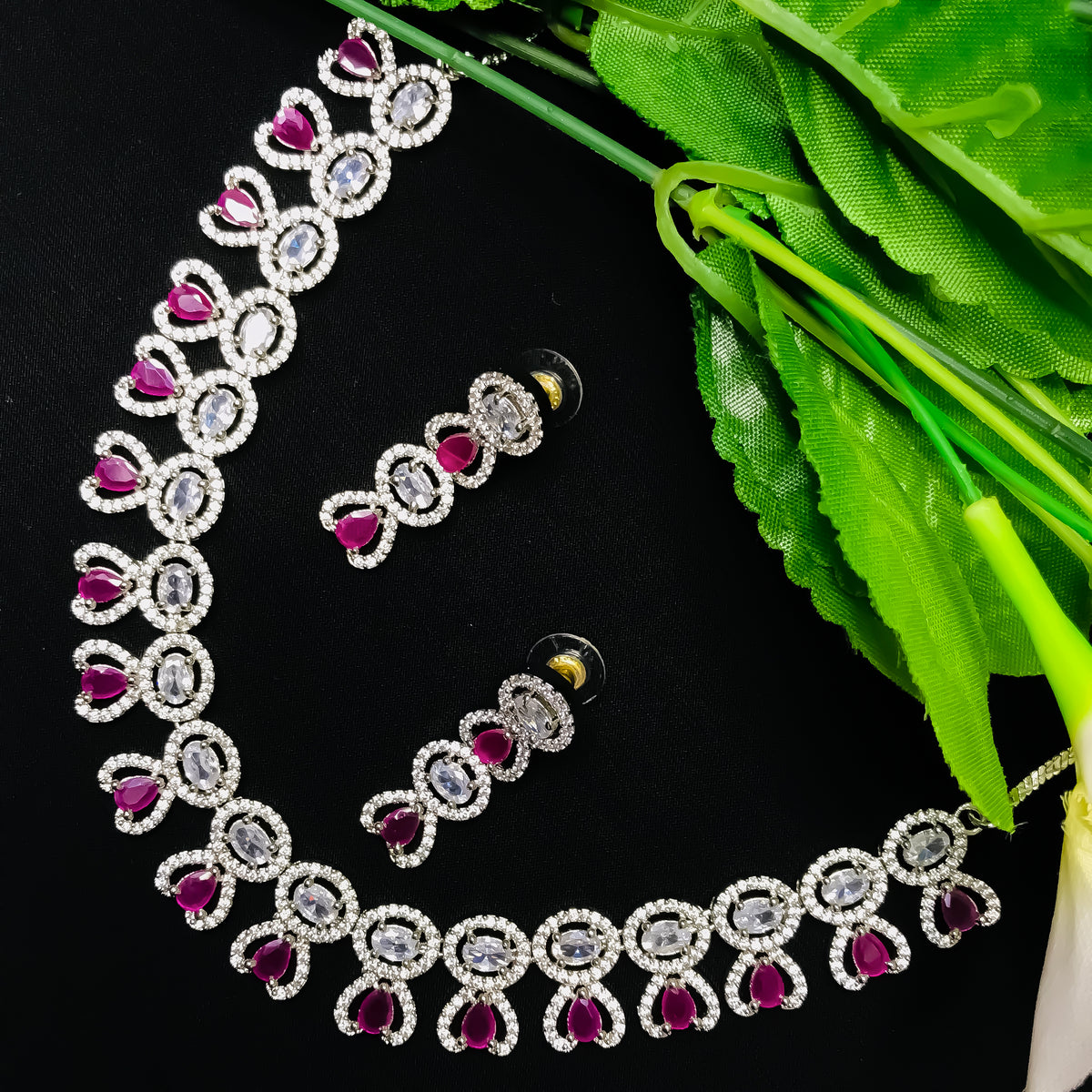 Designer Semi-Precious Pink American Diamond & Necklace with Earrings –  PAAIE