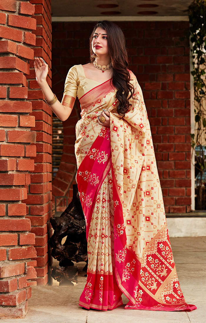 Brick red bandhini drape saree with waist belt