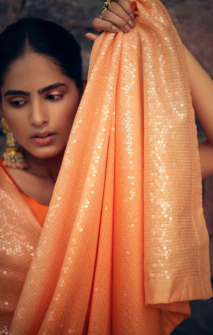 Orange deals Sequin Saree