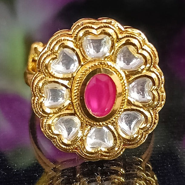 Gold kundan ring deals design