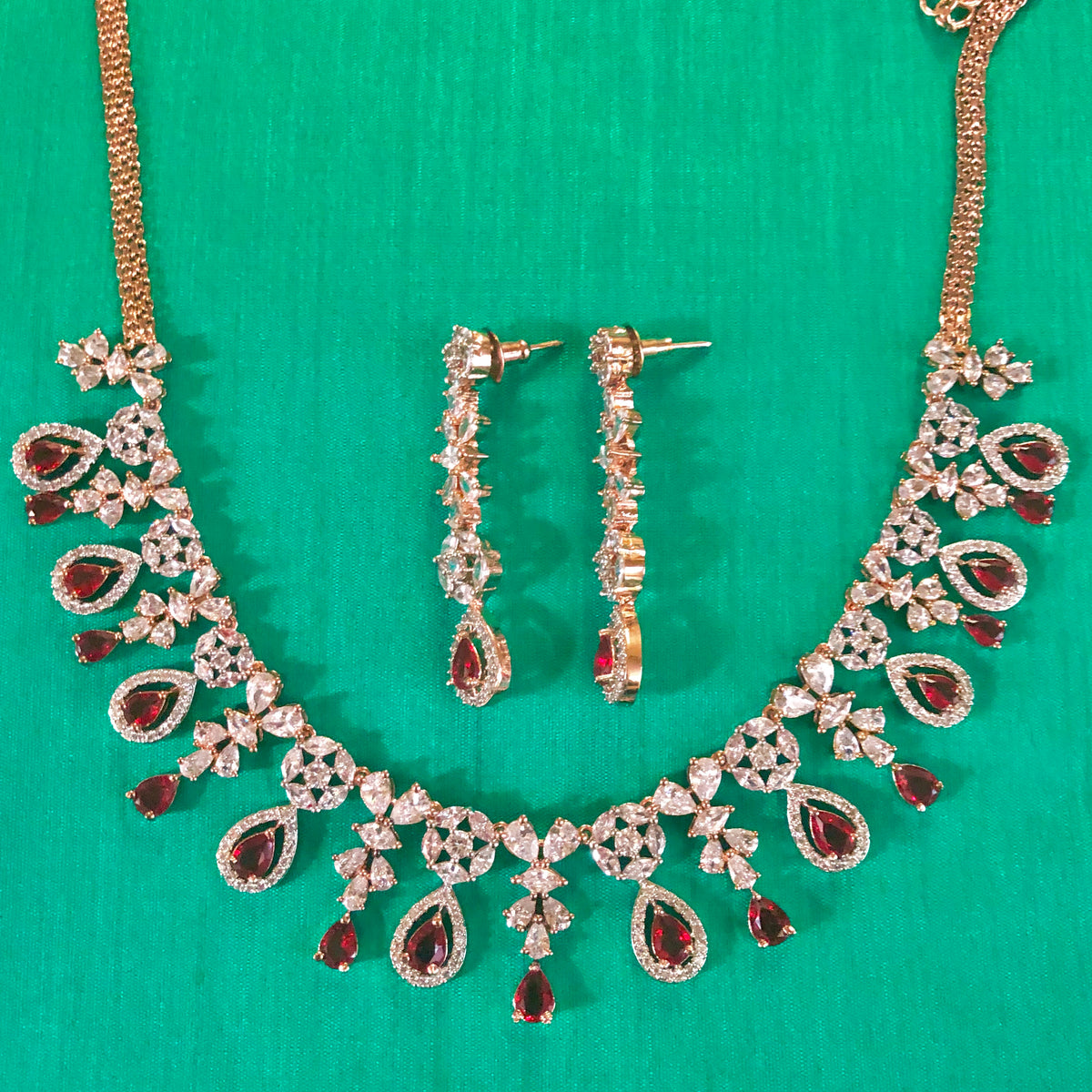 Buy Rose Gold Necklace Set, American Diamond Necklace Set