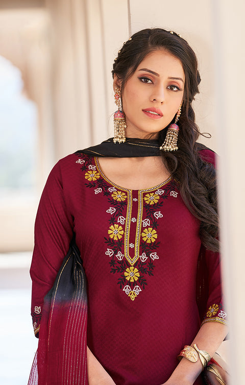 Maroon Viscose Readymade Pant Style Suit with Dupatta (D994)