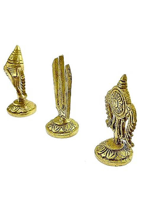 3 Inches Brass Shankh Chakra Namah Idols, Standard, Antique Yellow, Pack of 3 Idols(Design 87)