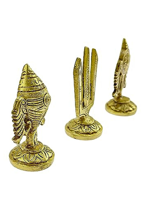 3 Inches Brass Shankh Chakra Namah Idols, Standard, Antique Yellow, Pack of 3 Idols(Design 87)