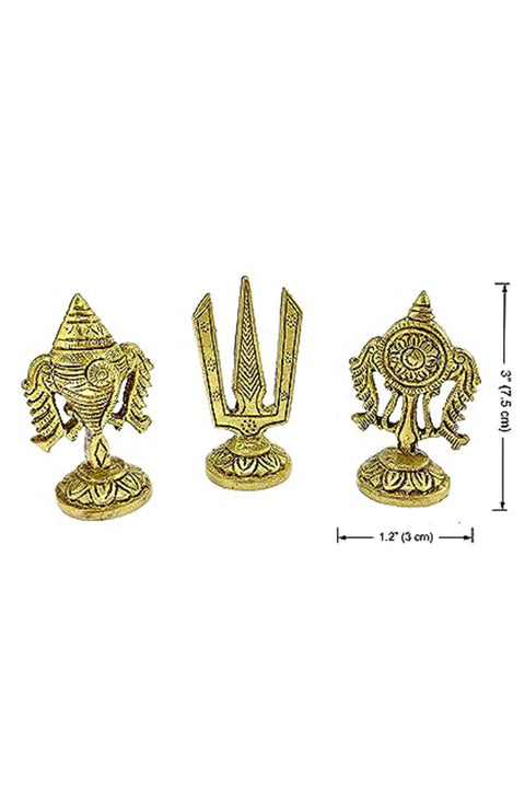 3 Inches Brass Shankh Chakra Namah Idols, Standard, Antique Yellow, Pack of 3 Idols(Design 87)