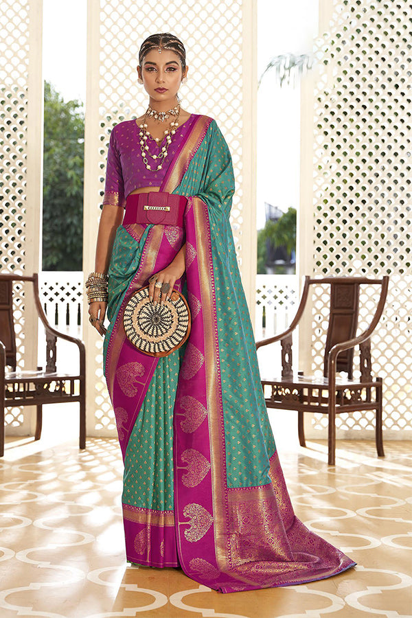 Sea Green & Pink Color Party Wear Banarasi Silk Saree (D708)(Deal)