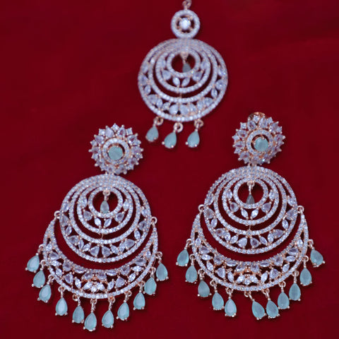 White Stones Silver American Diamond Contemporary Earrings with Mang Tikka (E126)