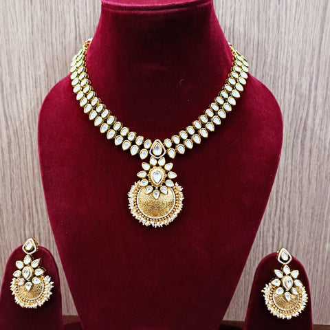 Designer Gold Plated Two Layer Royal Kundan Necklace with Earrings (D281)