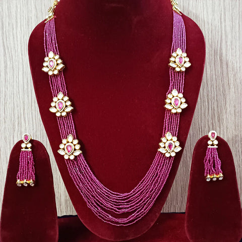 Designer Royal Kundan & Ruby Long Necklace with Earrings