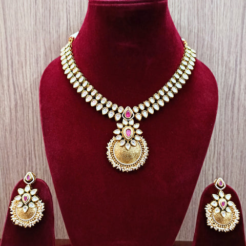 Designer Gold Plated Two Layer Royal Kundan Necklace with Earrings (D281)