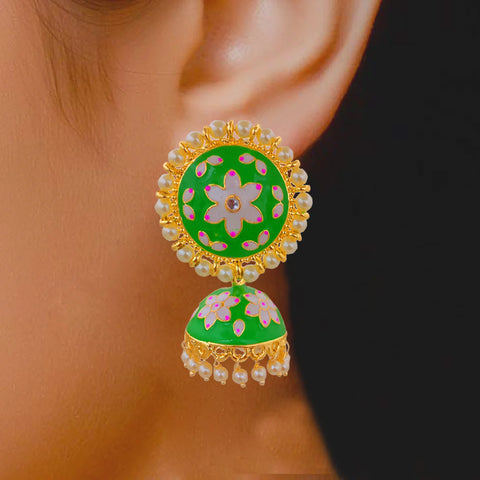 Beautiful Jhumkas with White Floral Designer Studs