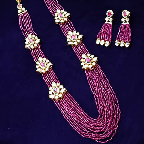 Designer Royal Kundan & Ruby Long Necklace with Earrings