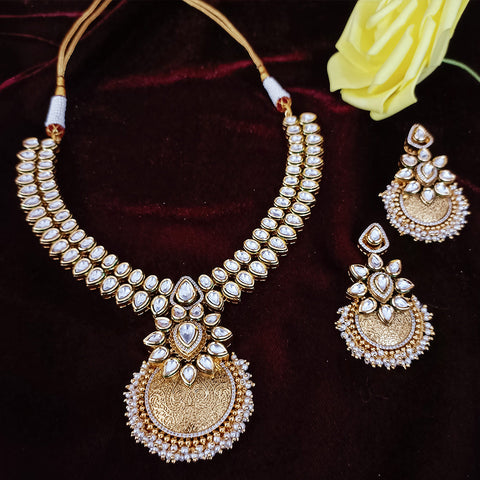 Designer Gold Plated Two Layer Royal Kundan Necklace with Earrings (D281)