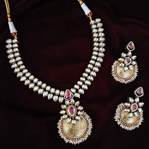 Designer Gold Plated Two Layer Royal Kundan Necklace with Earrings (D281)