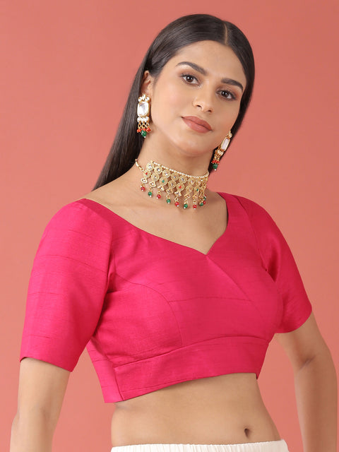 Rani Pink-Toned Pure Silk Plain Readymade Blouse (Design 1645)