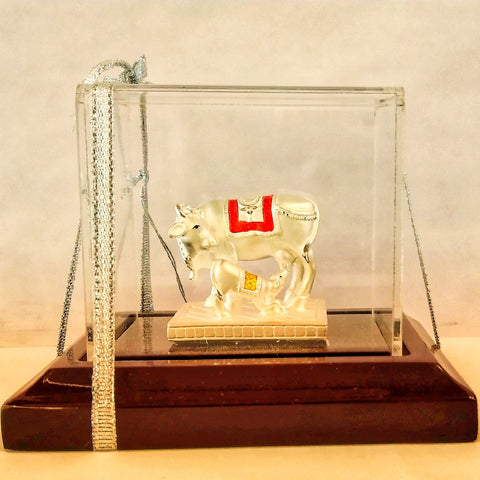 999 Pure Silver Cow and Calf Idol in Rectangular base