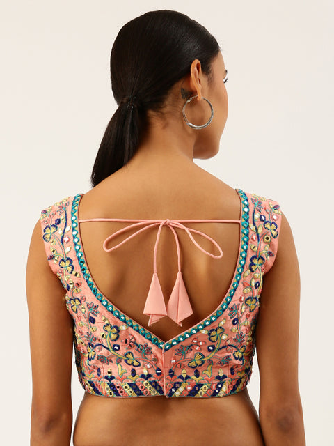 Pink Embroidered Art Silk Blouse For Wedding & Party Wear (Design 1637)