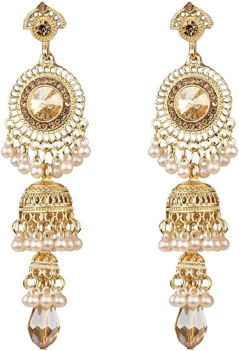 Faux Pearl Decor Jhumka Drop Earrings (E839)