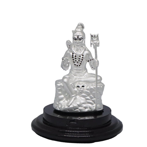 999 Pure Silver Shiva sitting on the Rock Idol in Rectangular Base