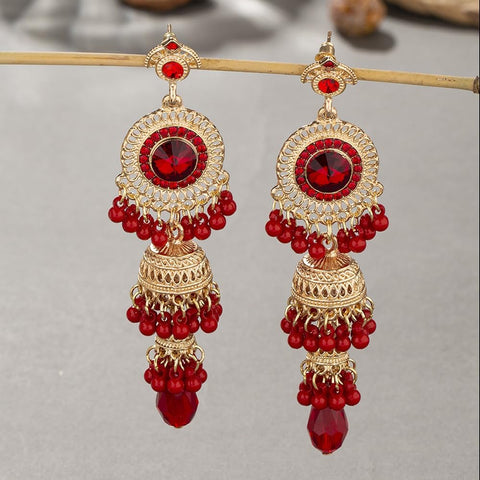 Faux Pearl Decor Jhumka Drop Earrings (E839)