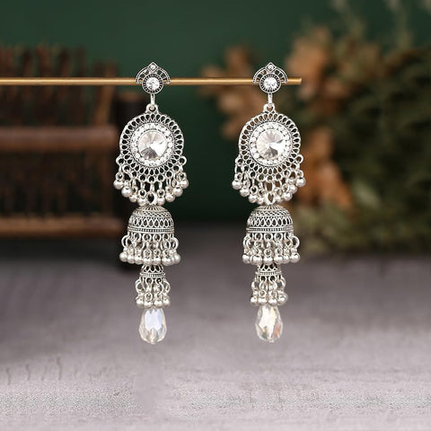 Faux Pearl Decor Jhumka Drop Earrings (E839)