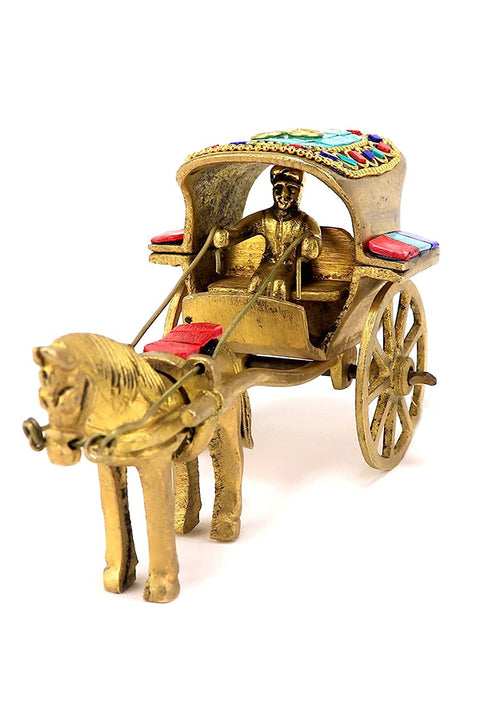 Brass Horse Cart Replica Decor Showpiece With Gemstone Work(Design 120)