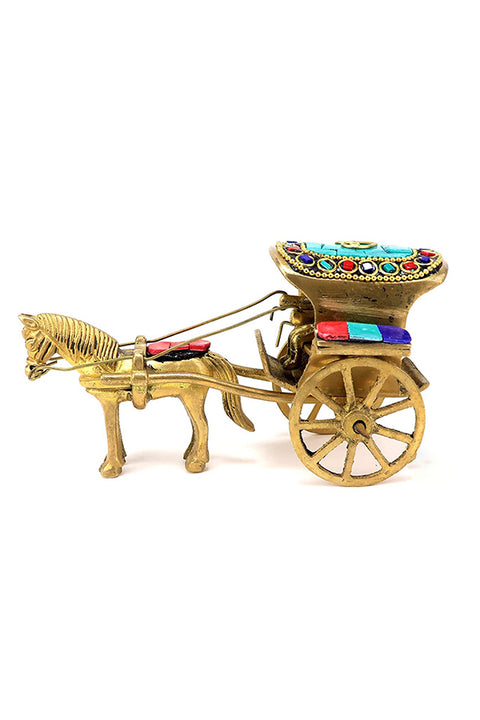 Brass Horse Cart Replica Decor Showpiece With Gemstone Work(Design 120)