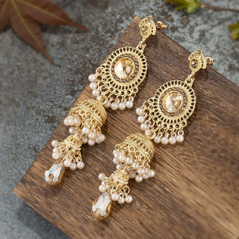 Faux Pearl Decor Jhumka Drop Earrings (E839)