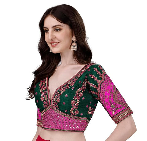 Green Color Rajwadi Wedding Blouse (D1699)