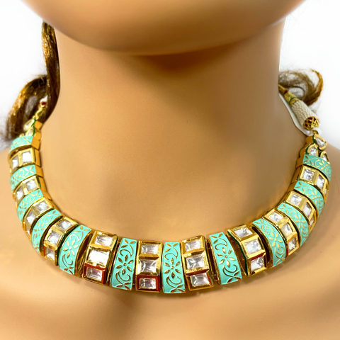 Designer Gold Plated Kundan Necklace Set (D215)