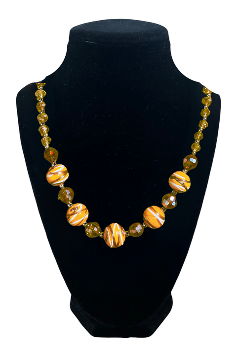 Citrine Yellow Murano Art Glass Necklace (D931)