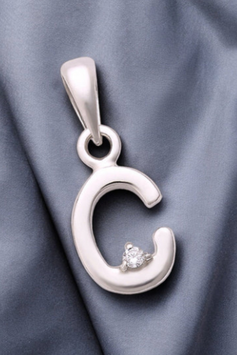 Letter "C" 925 Sterling Silver Small Studded Pendant