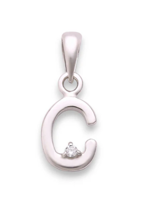 Letter "C" 925 Sterling Silver Small Studded Pendant