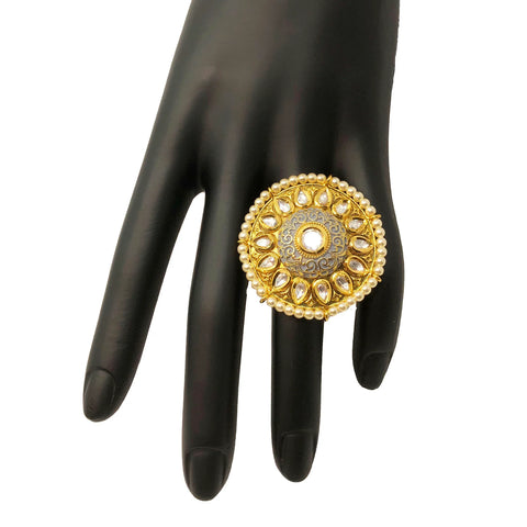 Adjustable Gold Plated Kundan Ring (D7)