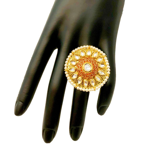 Adjustable Gold Plated Kundan Ring (D7)