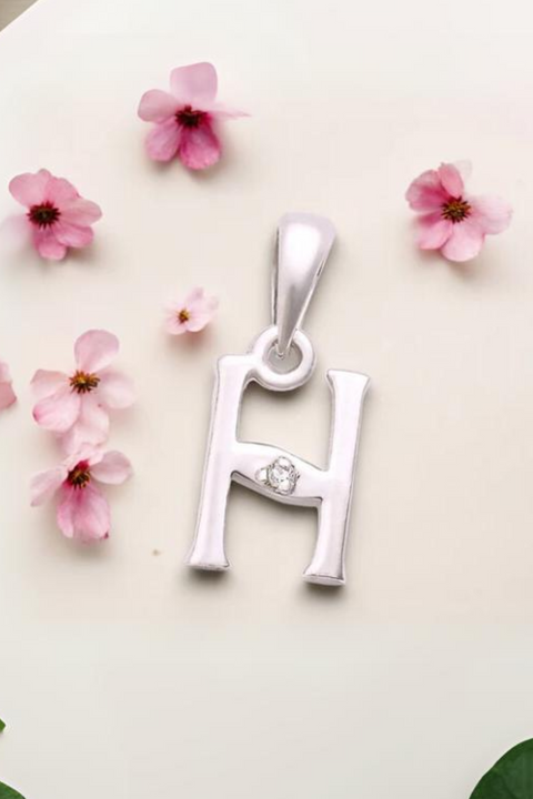 Letter "H" 925 Sterling Silver Small Studded Pendant