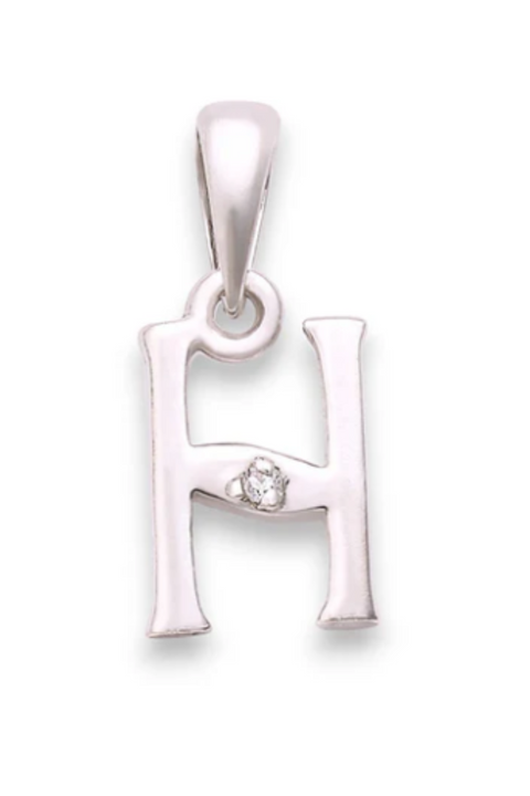 Letter "H" 925 Sterling Silver Small Studded Pendant