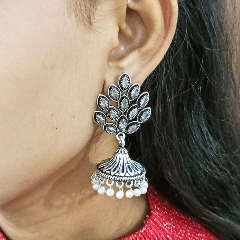 Traditional Style Oxidized Earrings with Stone for Casual Party (E96)