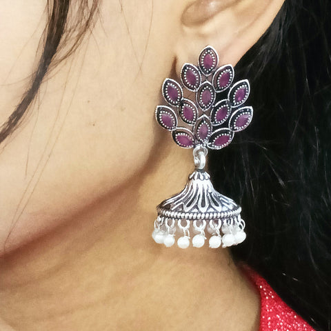 Traditional Style Oxidized Earrings with Stone for Casual Party (E96)