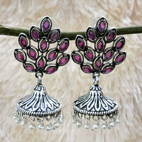 Traditional Style Oxidized Earrings with Stone for Casual Party (E96)