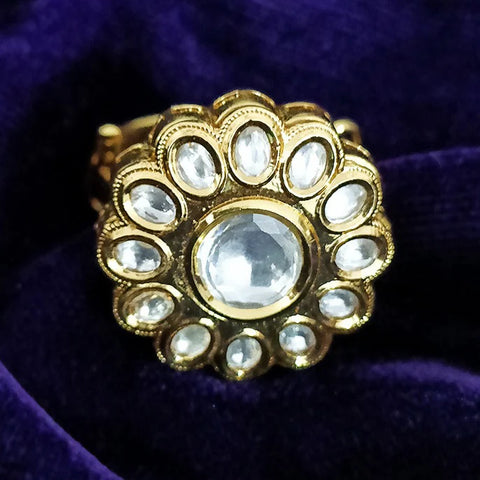 Designer Gold Plated Kundan Ring (Design 69)