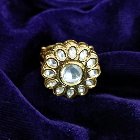 Designer Gold Plated Kundan Ring (Design 69)