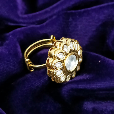 Designer Gold Plated Kundan Ring (Design 69)