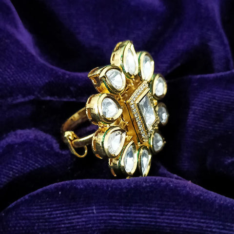 Designer Gold Plated Kundan Ring (Design 73)