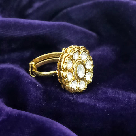 Designer Gold Plated Kundan Ring (Design 67)