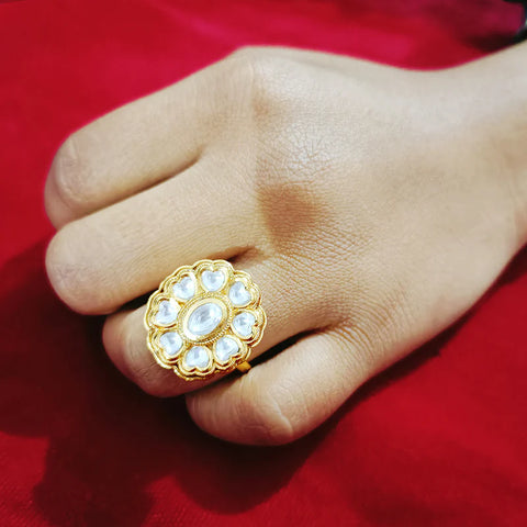 Designer Gold Plated Kundan Ring (Design 67)