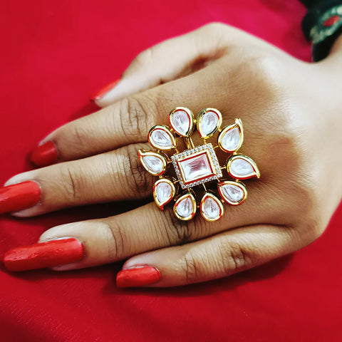 Designer Gold Plated Kundan Ring (Design 73)