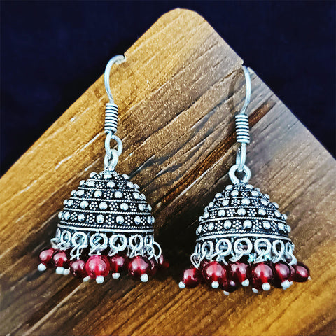 Round Oxidized Designer Earring Jhumki with Pearls (E283)