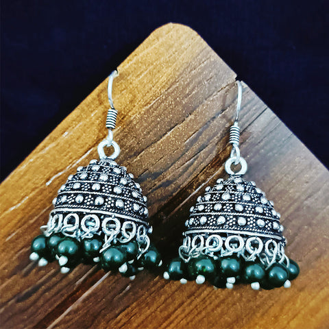 Round Oxidized Designer Earring Jhumki with Pearls (E283)