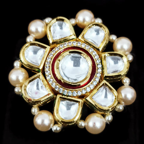 Designer Gold Plated Kundan Beaded Ring (Design 77)